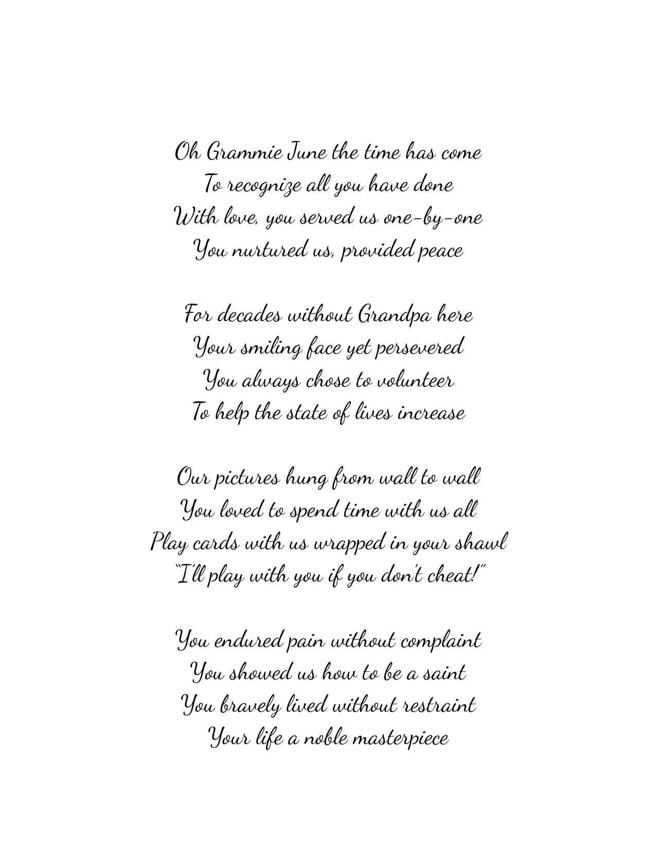Funeral / Memorial / Celebration of Life Poem